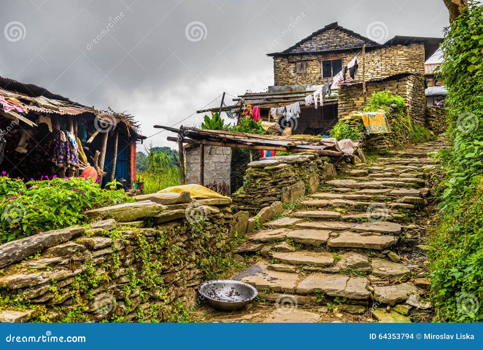 village of dhampus in the himalayas mountains in nepal