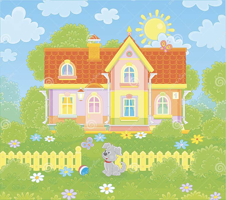 Village House on a Sunny Summer Day Stock Vector - Illustration of ...