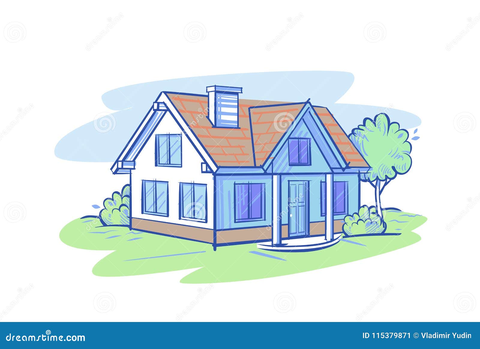 Russian village house color sketch hand drawn Vector Image