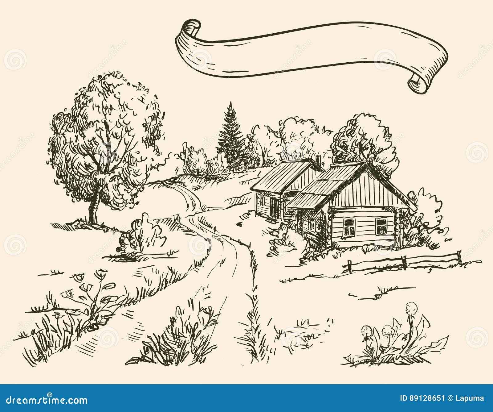 Sketch Of A Village House Stock Illustration - Download Image Now -  Landscape - Scenery, Cut Out, Drawing - Art Product - iStock