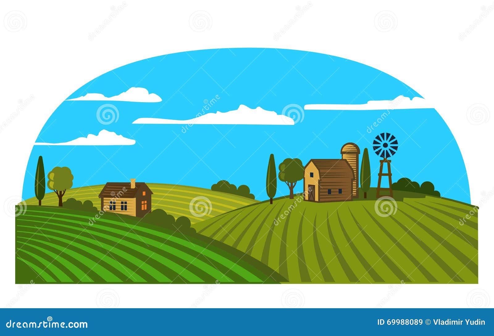 Village and landscape stock vector. Illustration of nature - 69988089
