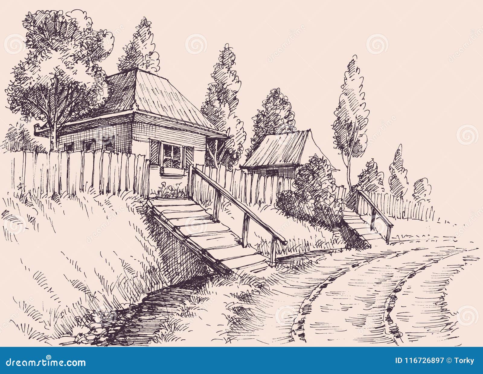 Learn How to Draw A Beautiful Village Scenery (Villages) Step by Step :  Drawing Tutorials