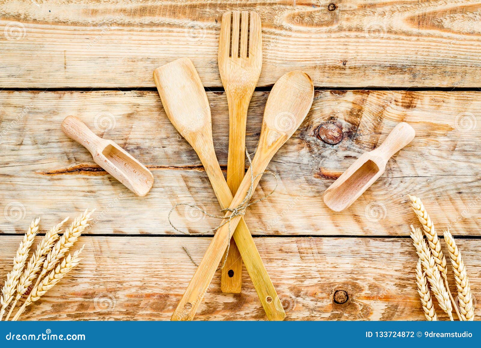 Download Village Tabel With Wooden Cutlery Set On Rustic Background Top View Mockup Stock Photo - Image ...