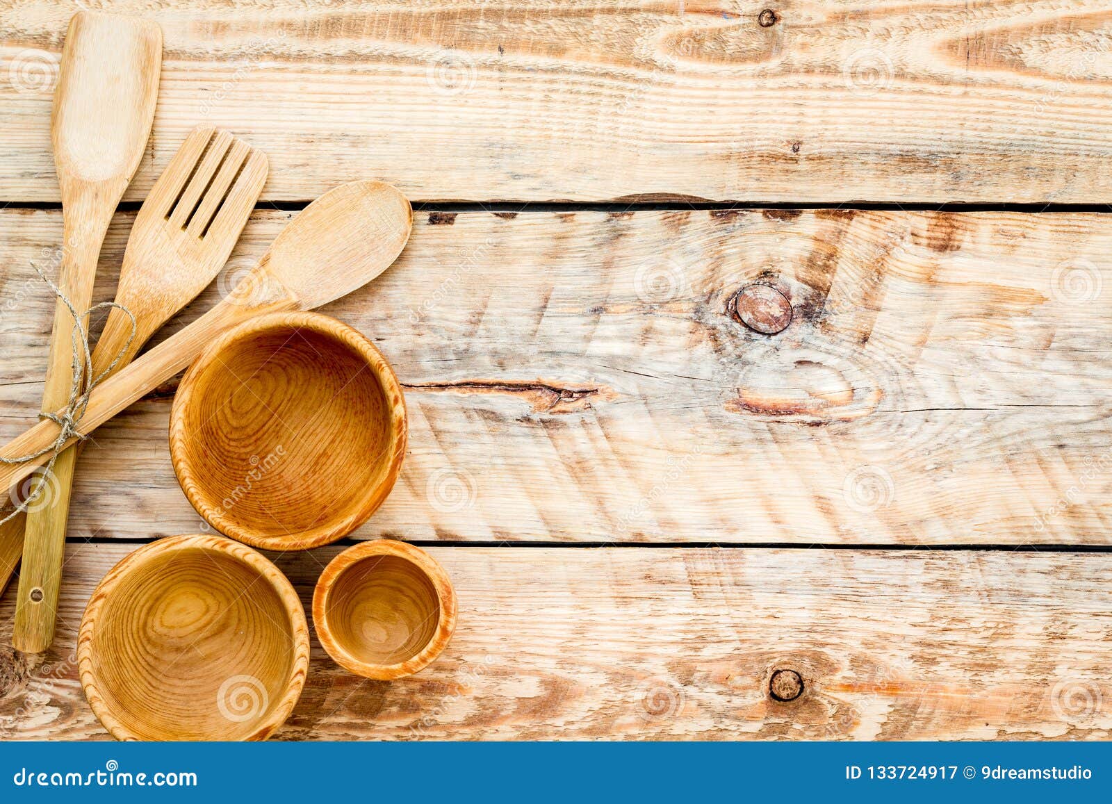Download Village Tabel With Wooden Cutlery Set On Rustic Background Top View Mockup Stock Image - Image ...