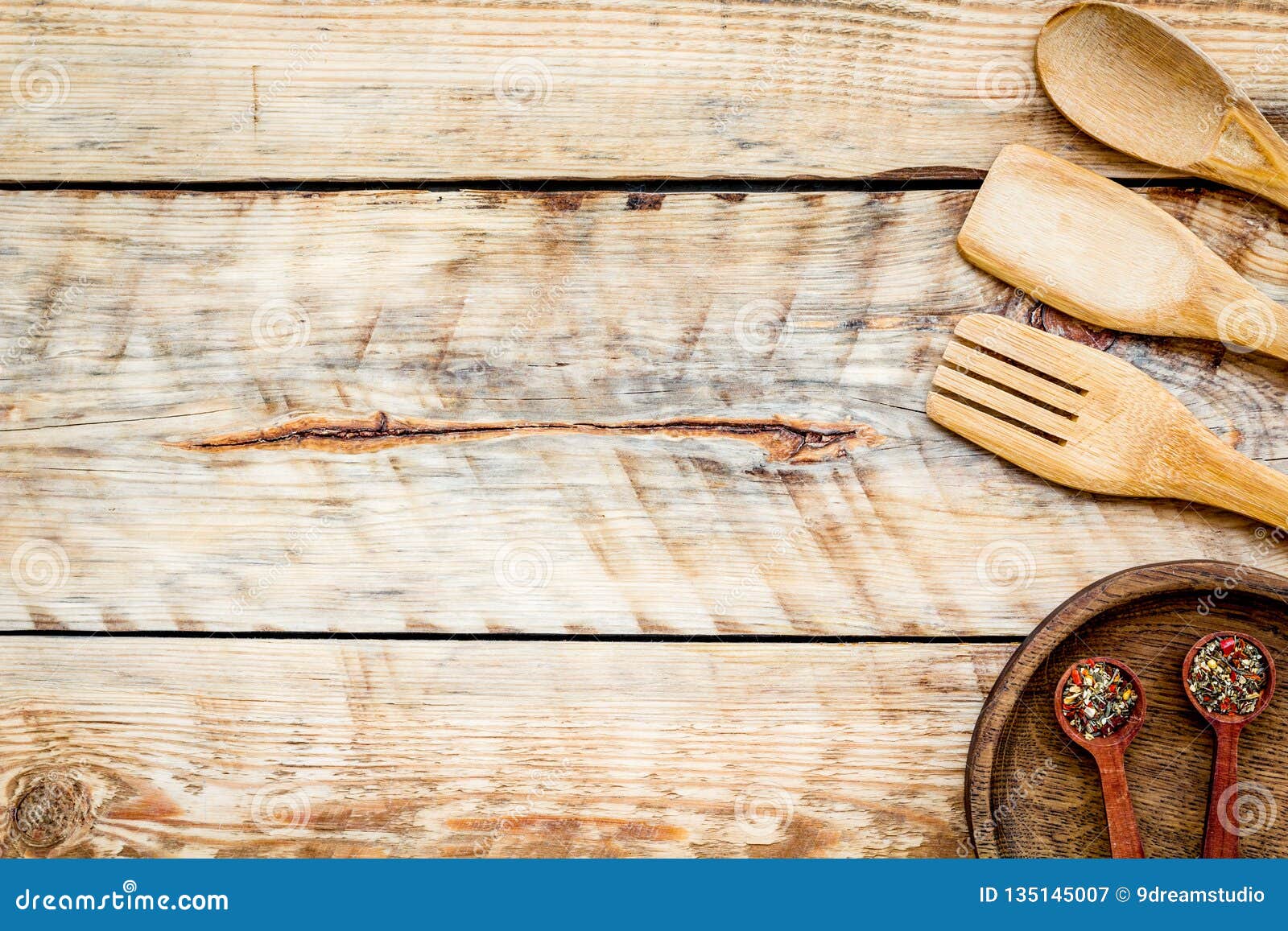 Download Village Table With Wooden Cutlery Set Rustic Background Top View Mockup Stock Image - Image of ...