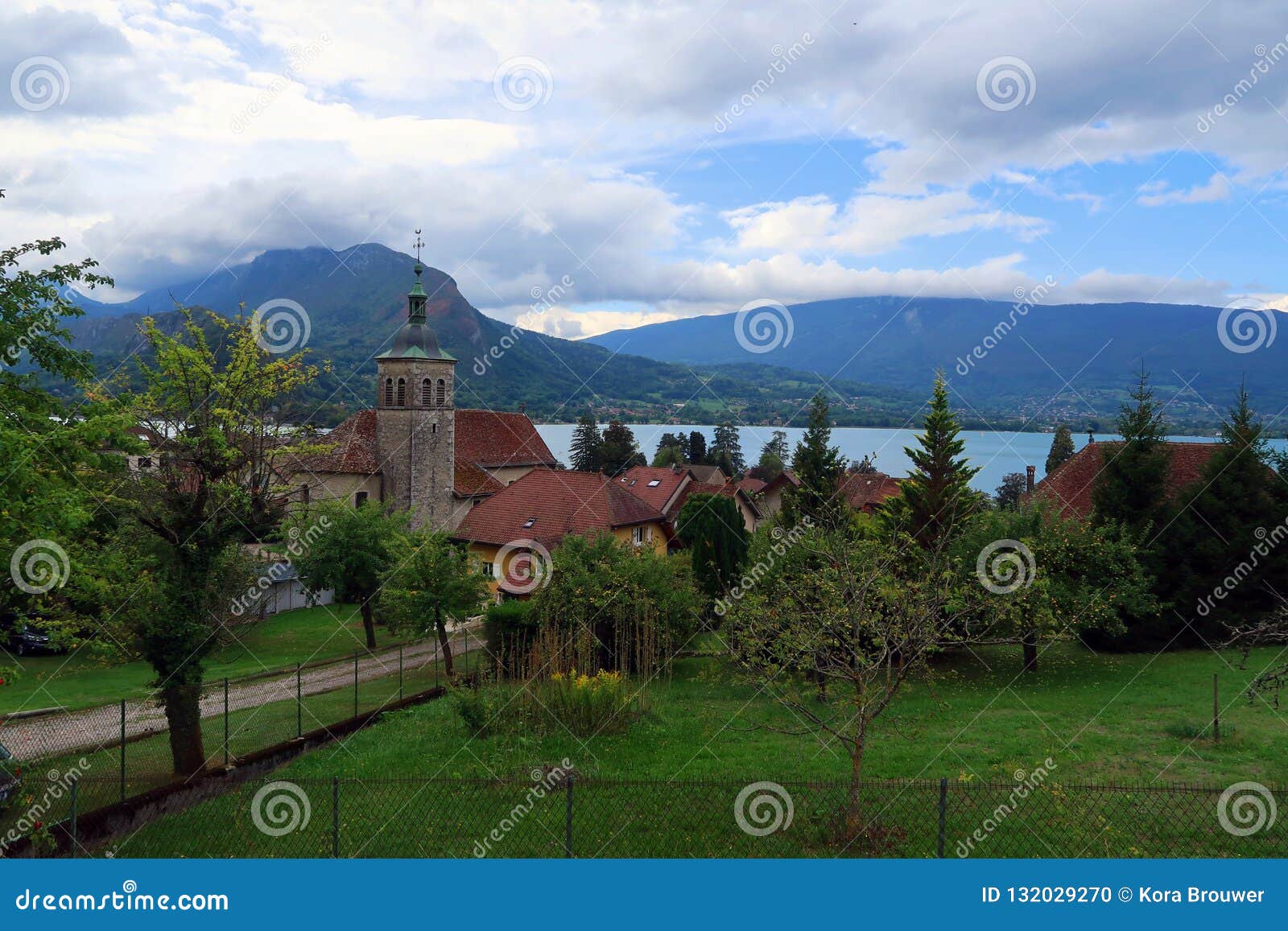 Church in Village of Talloires Near French Alps with 