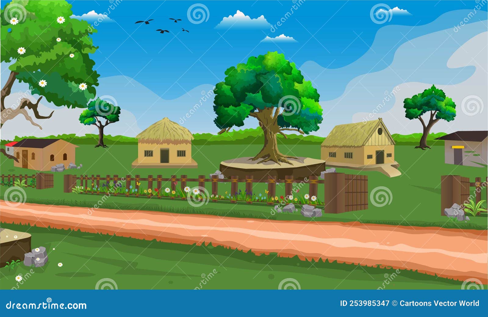 Village Cartoon Background Illustration Background. Stock Vector -  Illustration of country, farm: 253985347