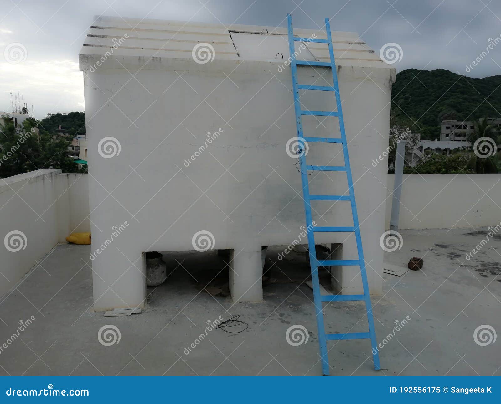Village Water Tank with Ladder on the House Stock Image Image of