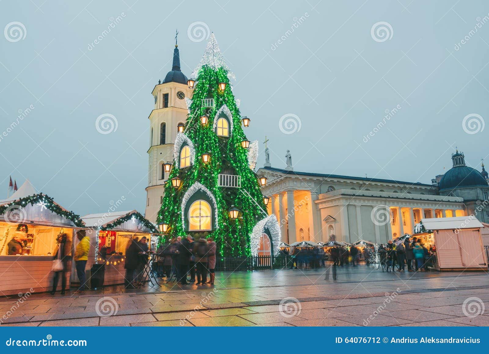 Vilnius and Christmas Tree in Vilnius Lithuania 2015 Editorial
