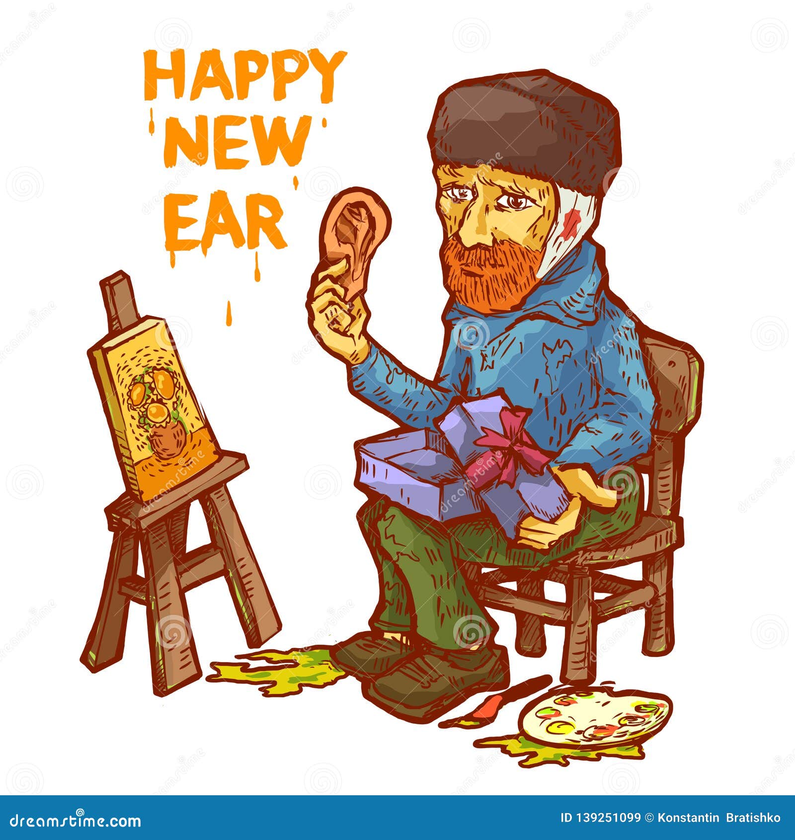 Vincent Van Gogh Happy New Ear Editorial Stock Image - Illustration of  impressionism, artist: 139251099