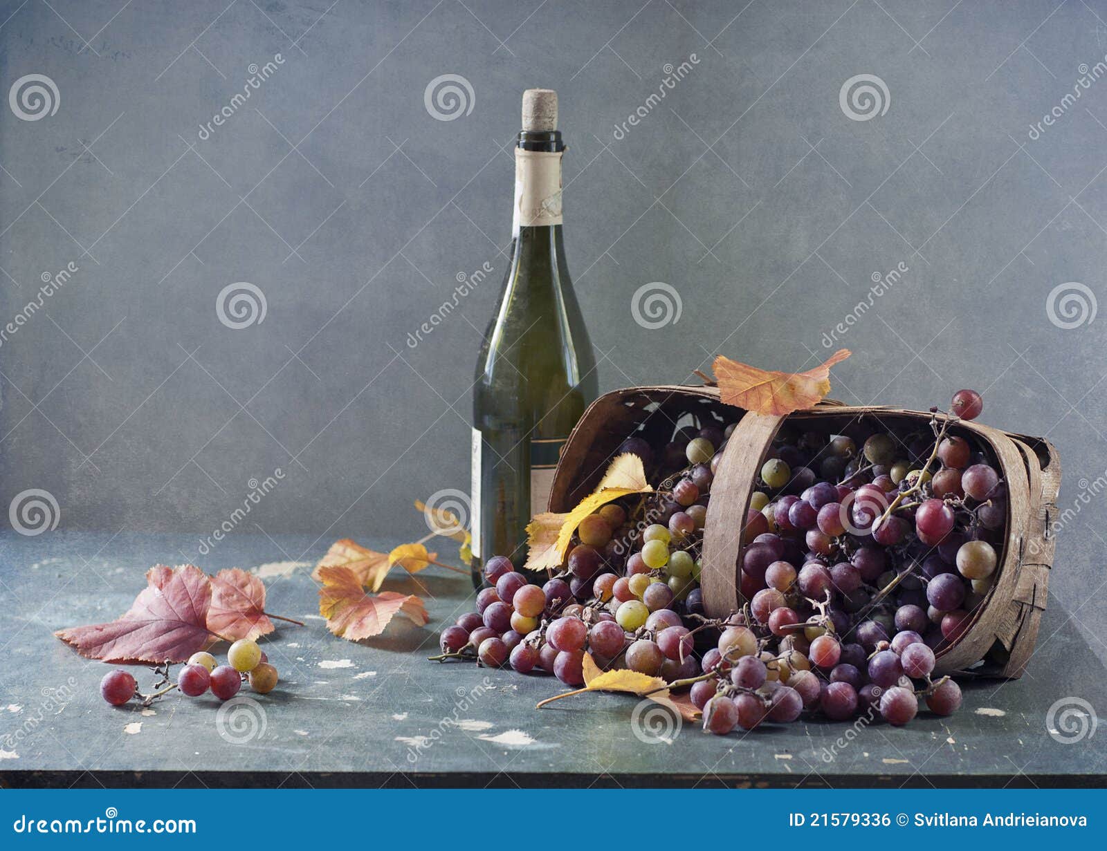 Vine and bottle of wine stock photo. Image of blue, vine 21579336