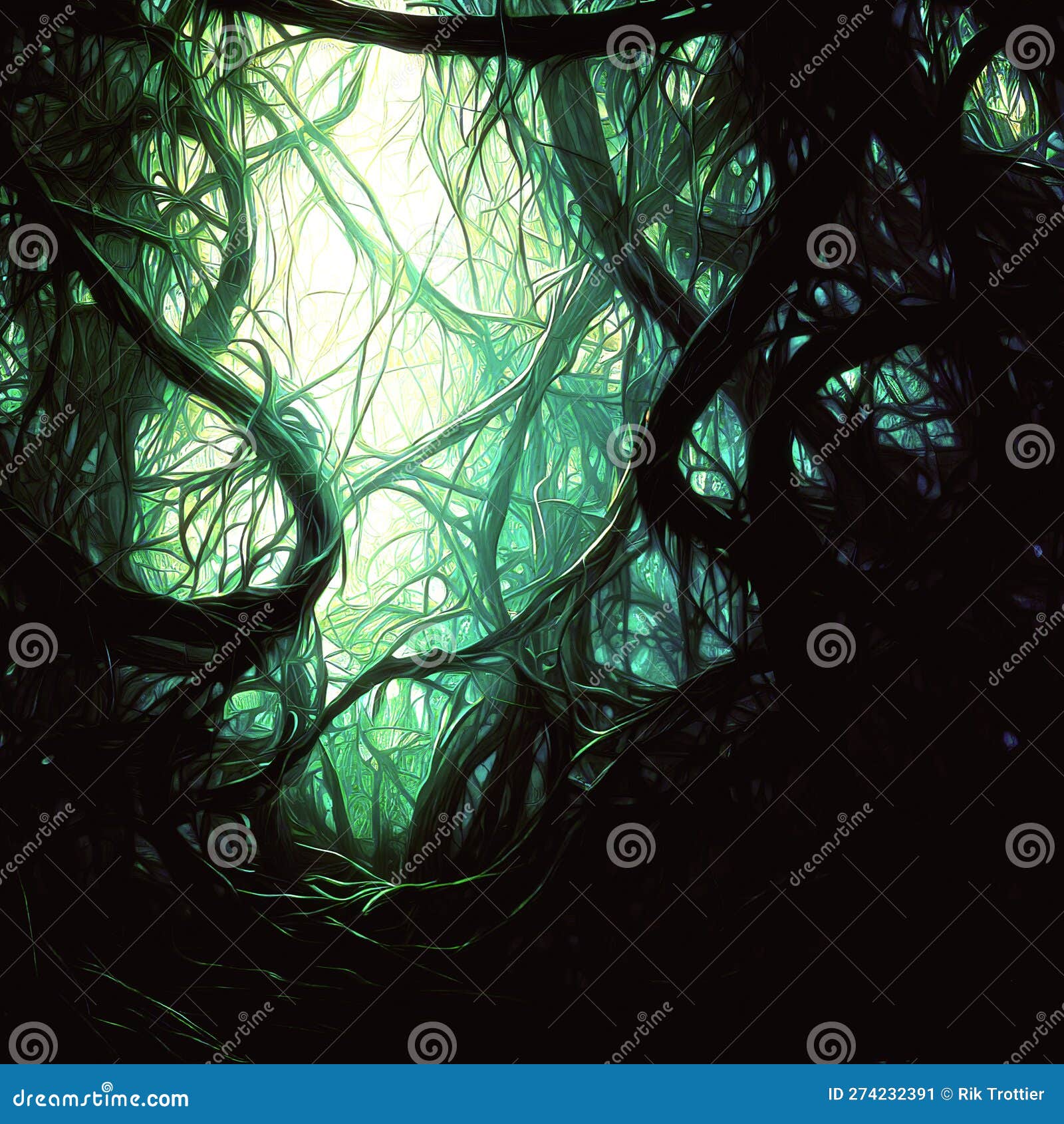 Vines and Branches in a Dark Forest Stock Illustration Illustration