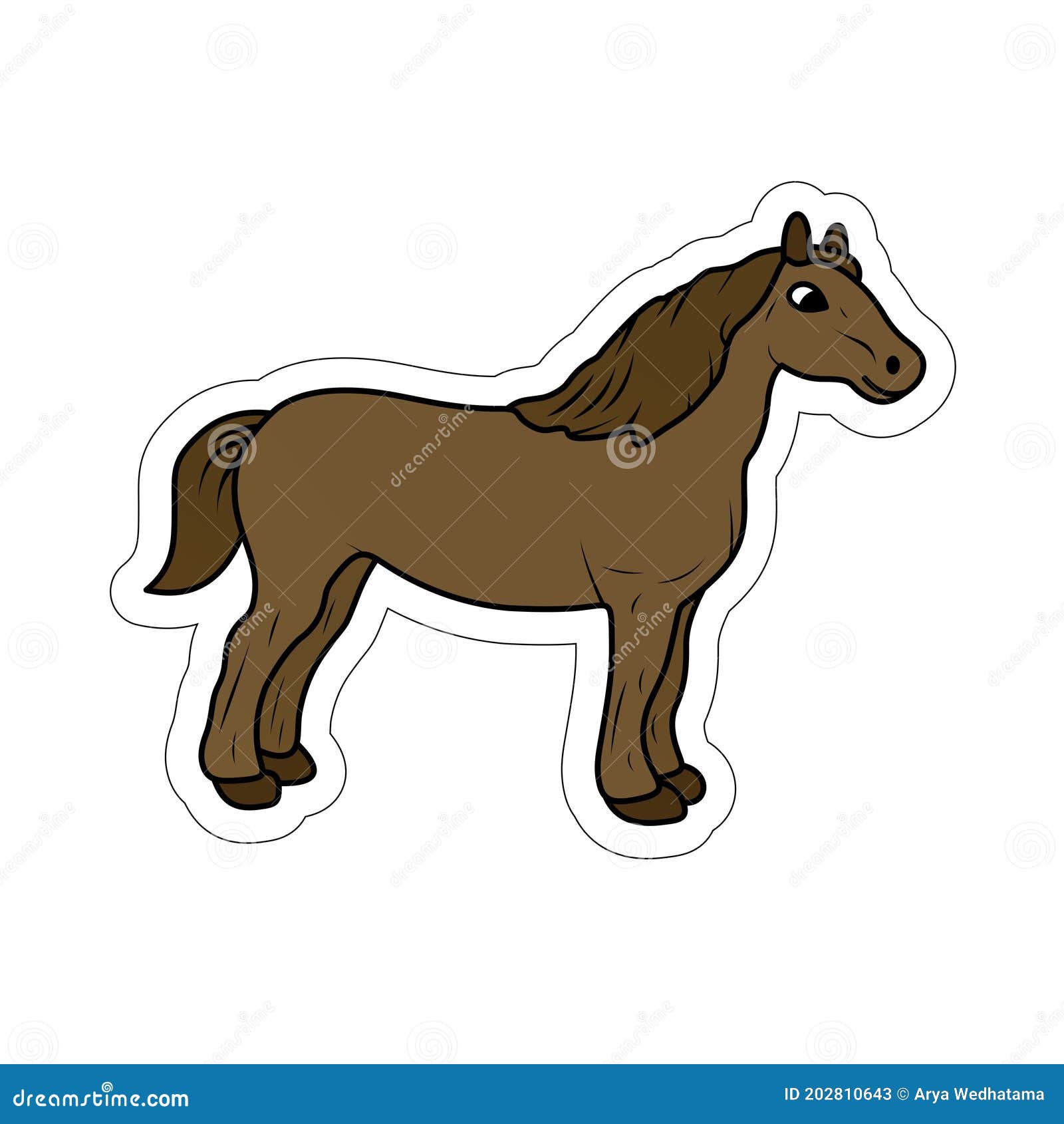 Cavalo marrom engraçado de desenho animado em pé