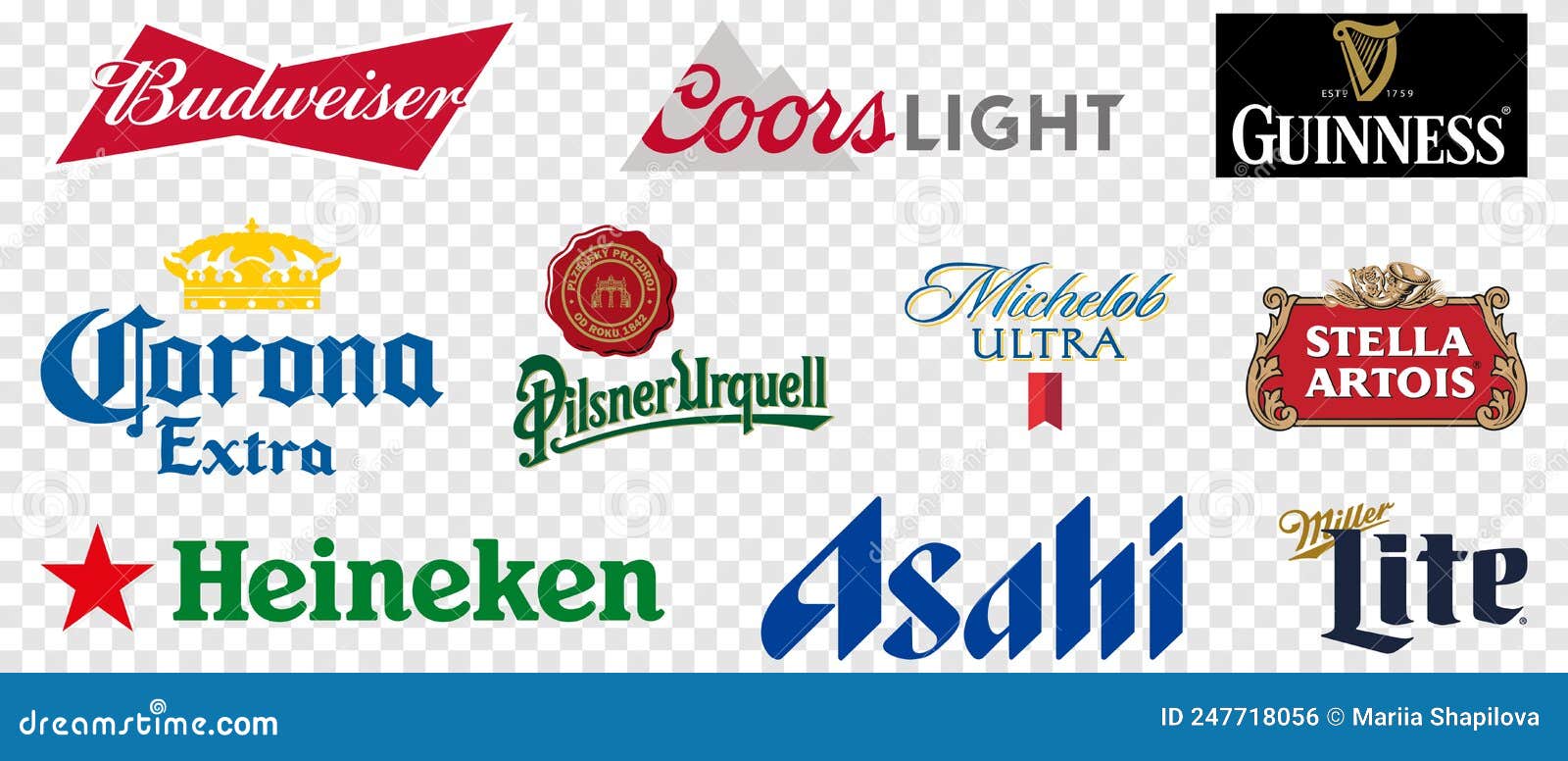 Top 10 popular beers logos editorial photo. Illustration of vector