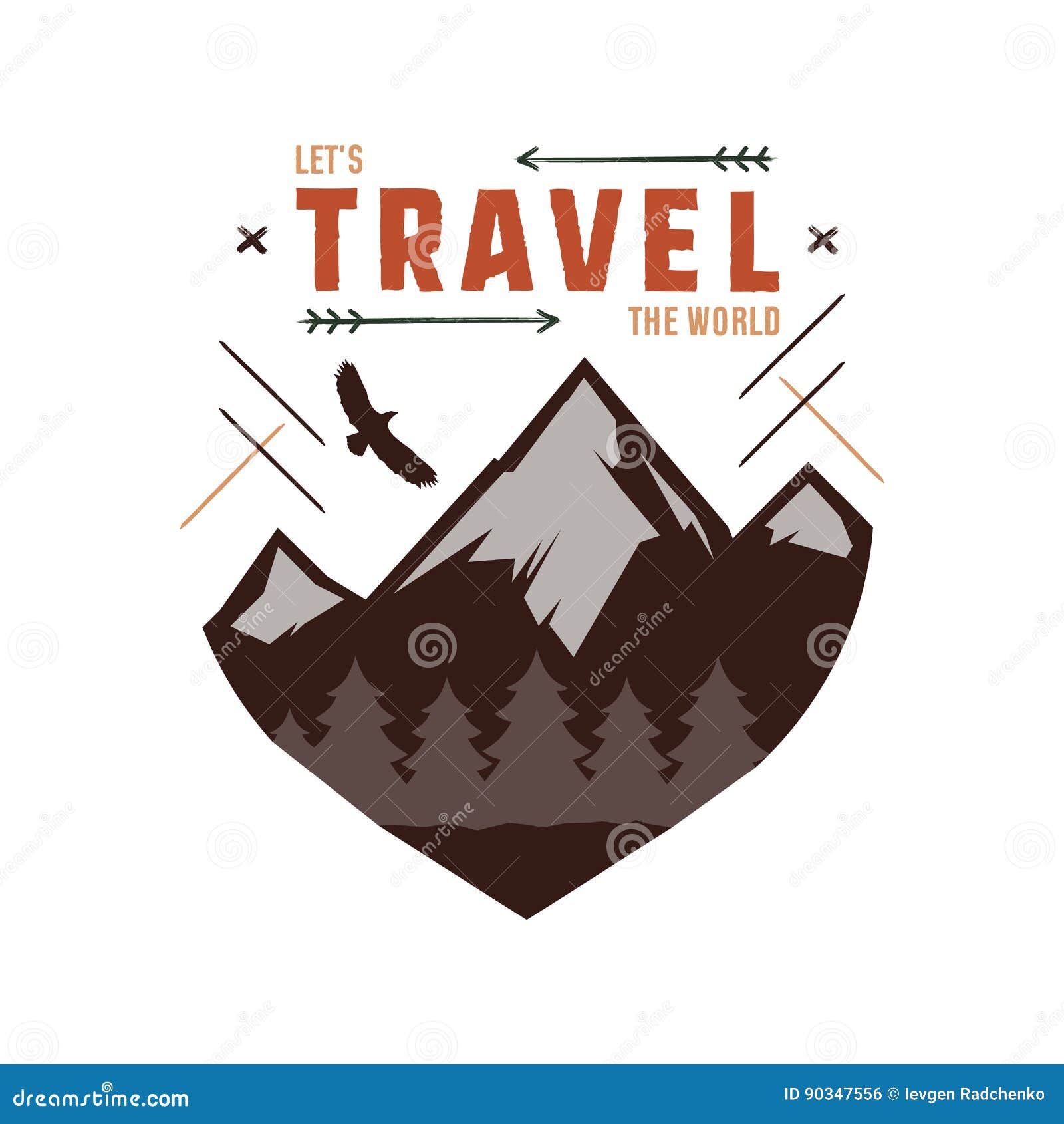 Vintage Adventure Hand Drawn Label Design. Let`s Travel the World Sign ...