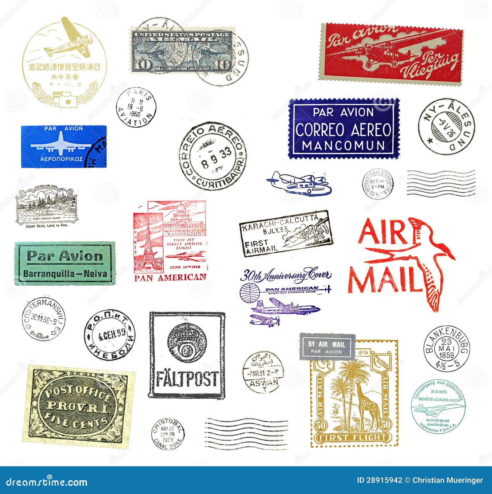vintage airmail labels and stamps