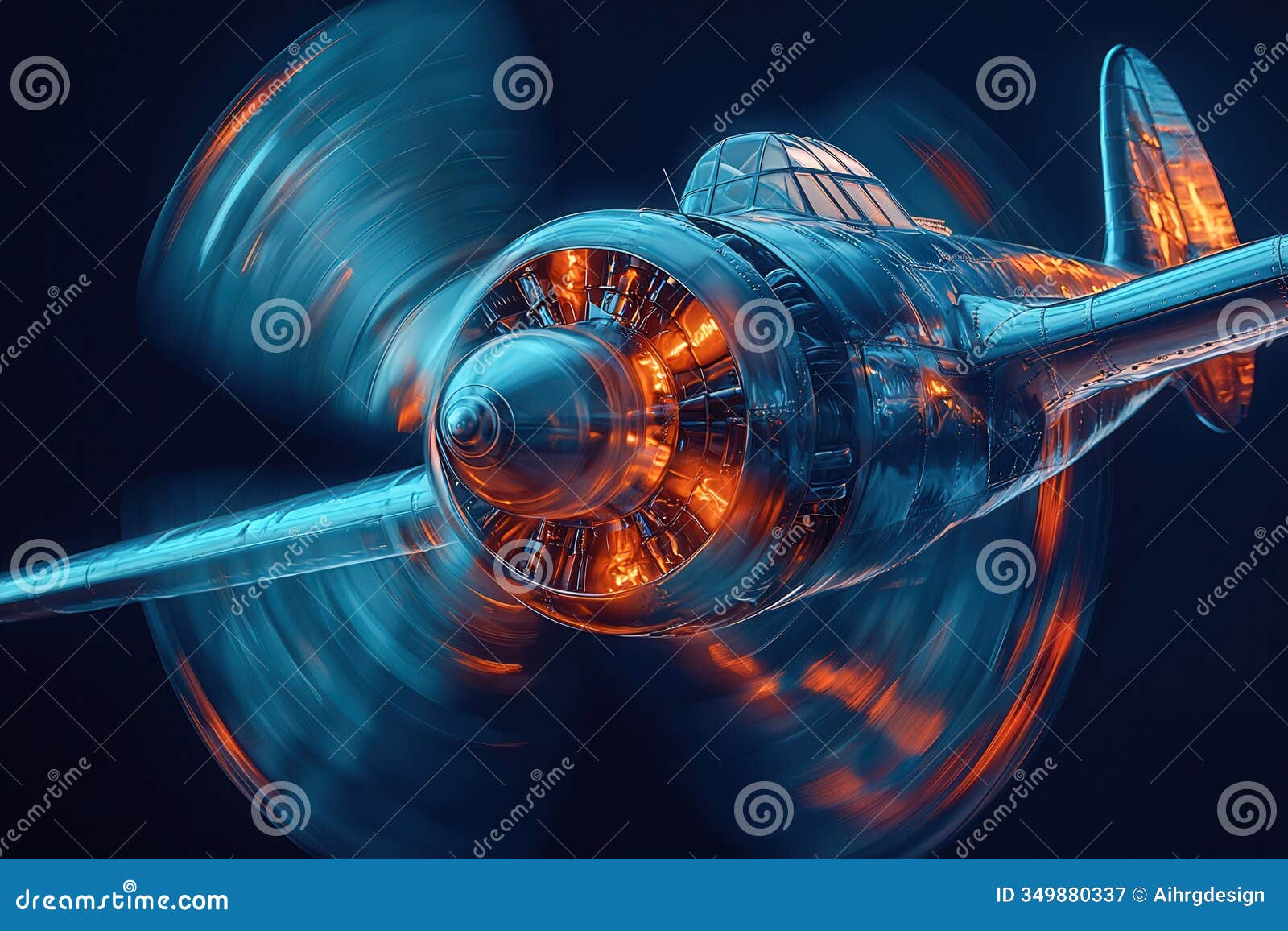 vibrant details of a vintage airplane propeller in motion at dusk