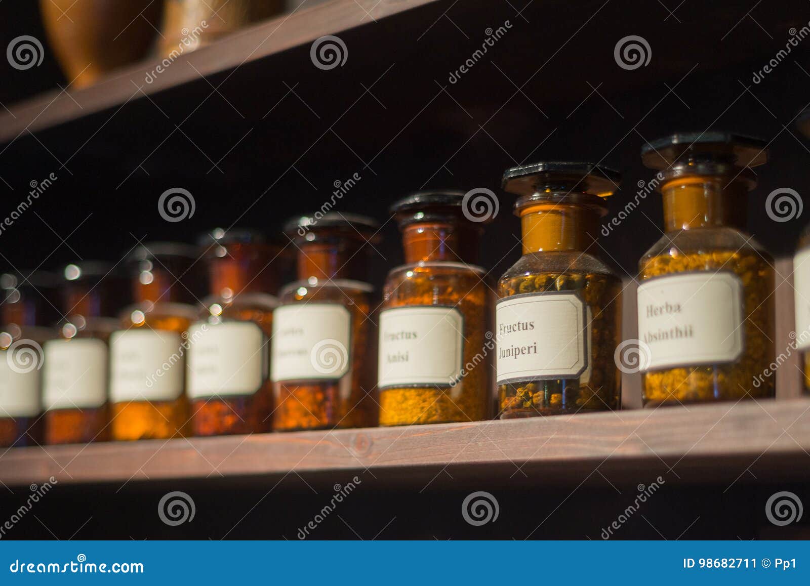 vintage alchemy chemistry workshop rack shelf glass vials