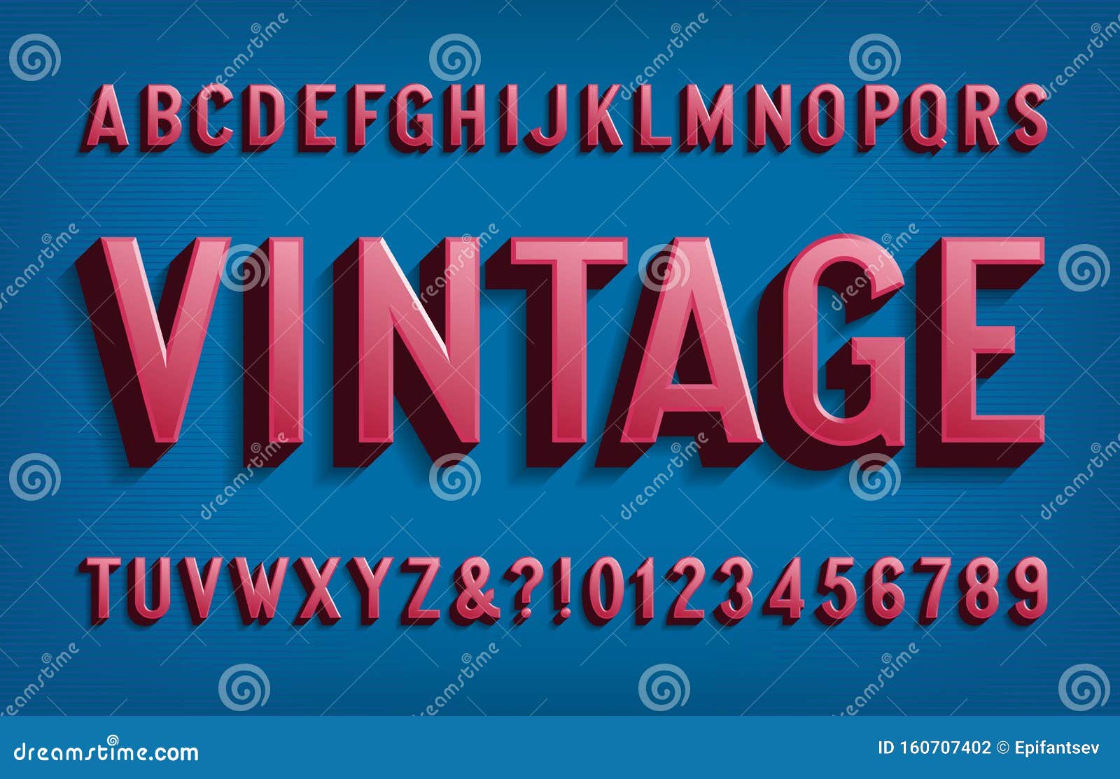 Vintage Alphabet Font 3d Letters And Numbers In 50s Style Stock