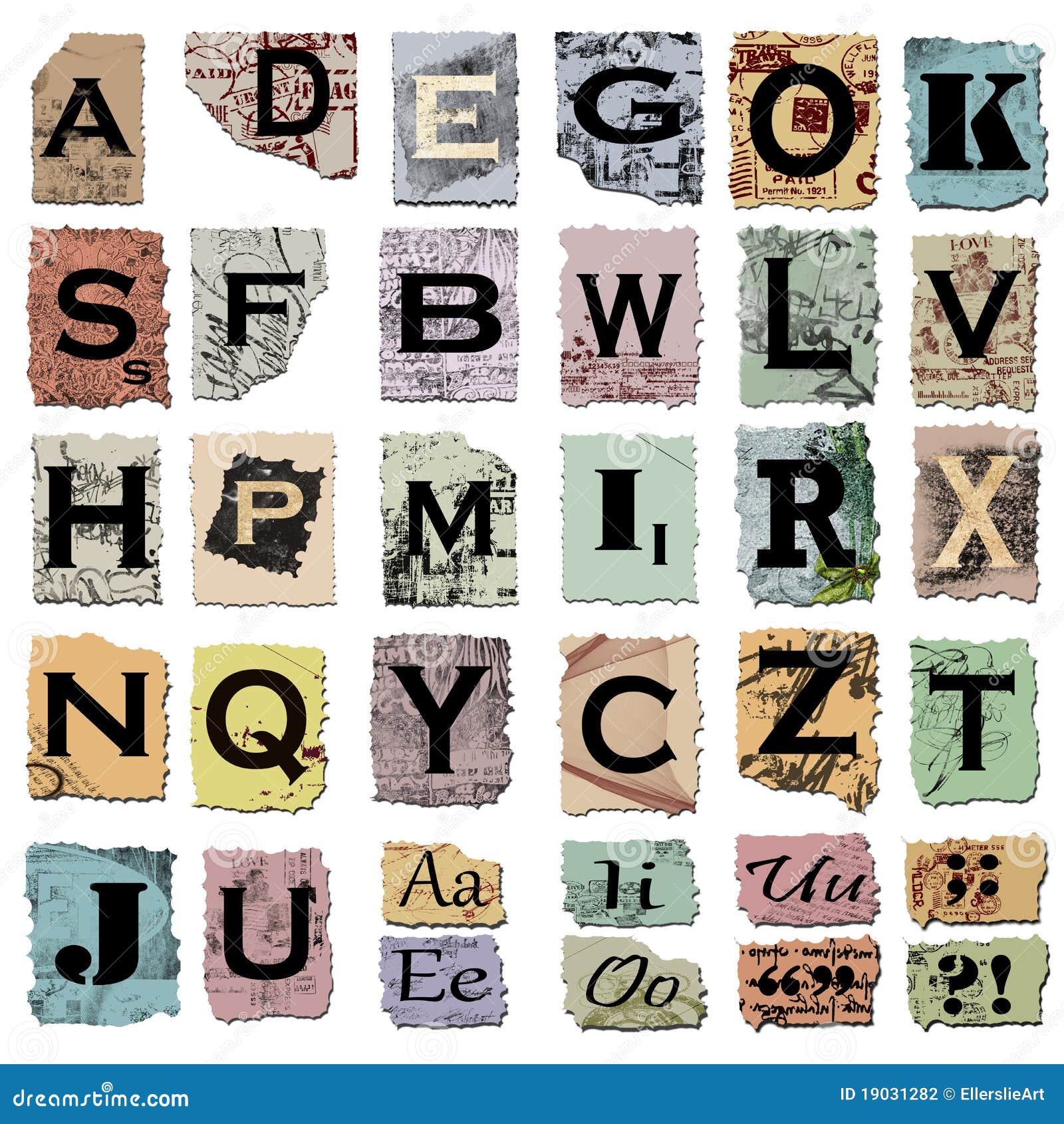 vintage alphabet and punctuation