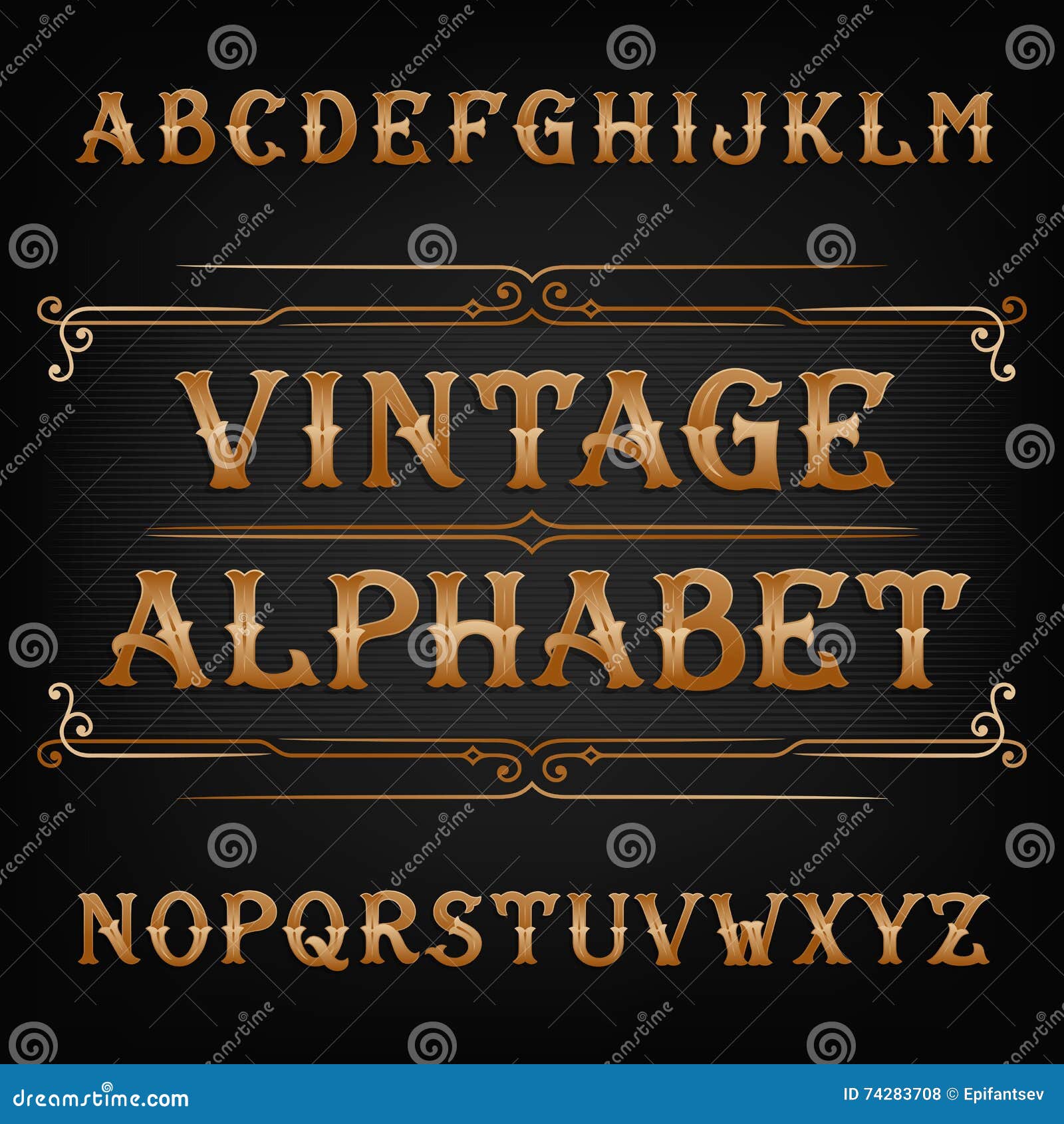 Vintage Alphabet Vector Font. Ornate Type Letters in Golden Color Stock ...