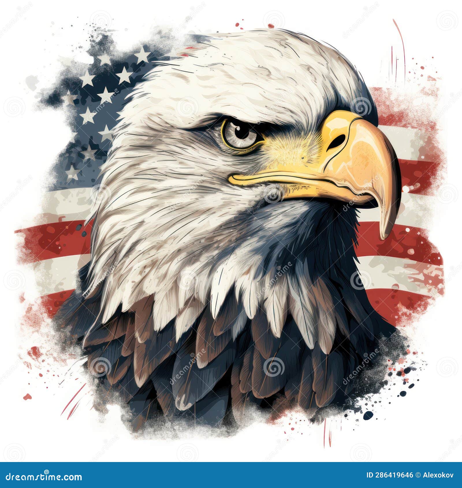 Vintage American Flag and Eagle Head Clipart on White Background AI ...