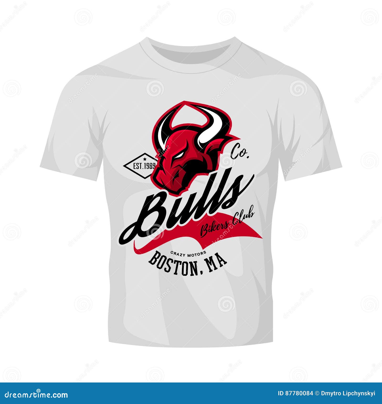 Vintage American Furious Bull Bikers Club Tee Print Vector Design Isolated  on White T-shirt Mockup. Stock Vector - Illustration of mock, isolated:  87780084