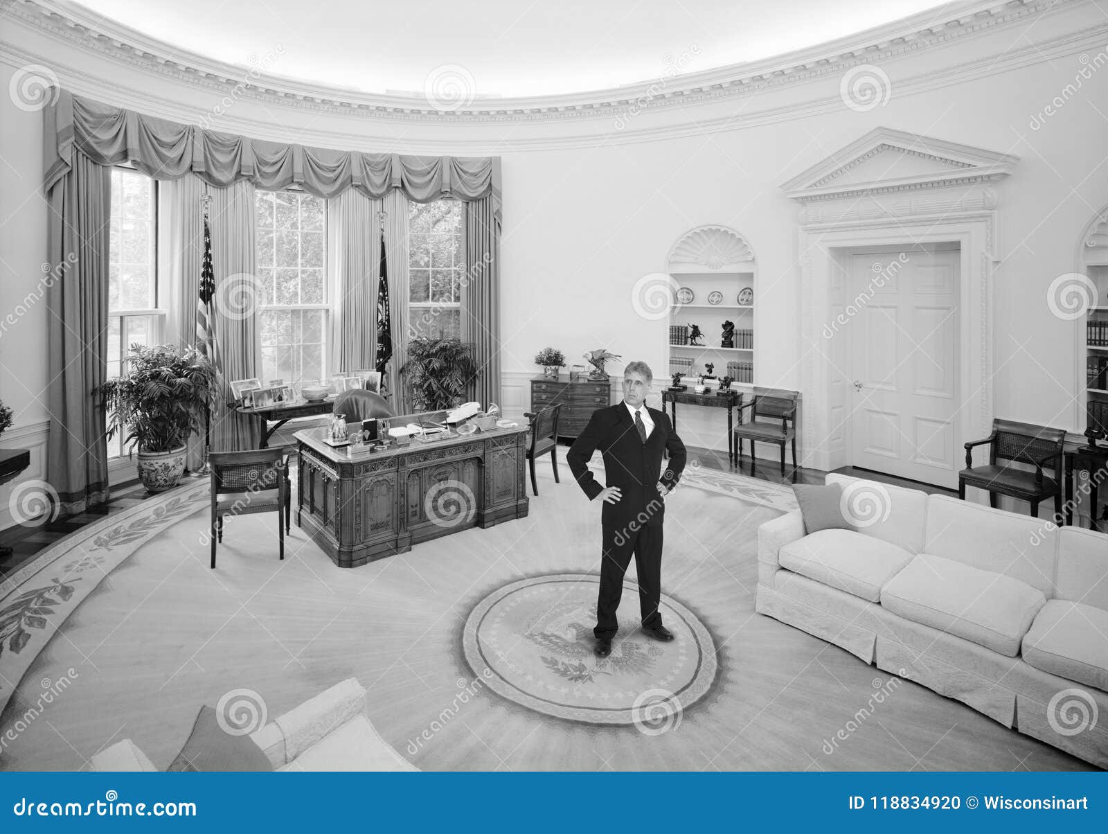 Vintage American President Oval Office Politician Stock Photo