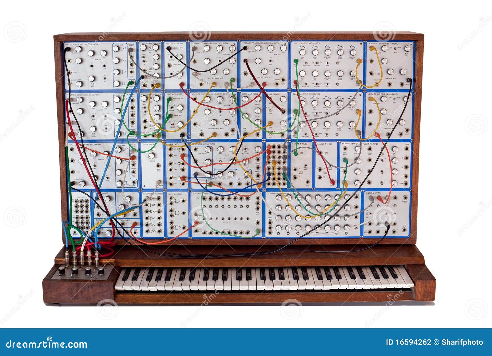 vintage analog modular synthesizer with patchcords