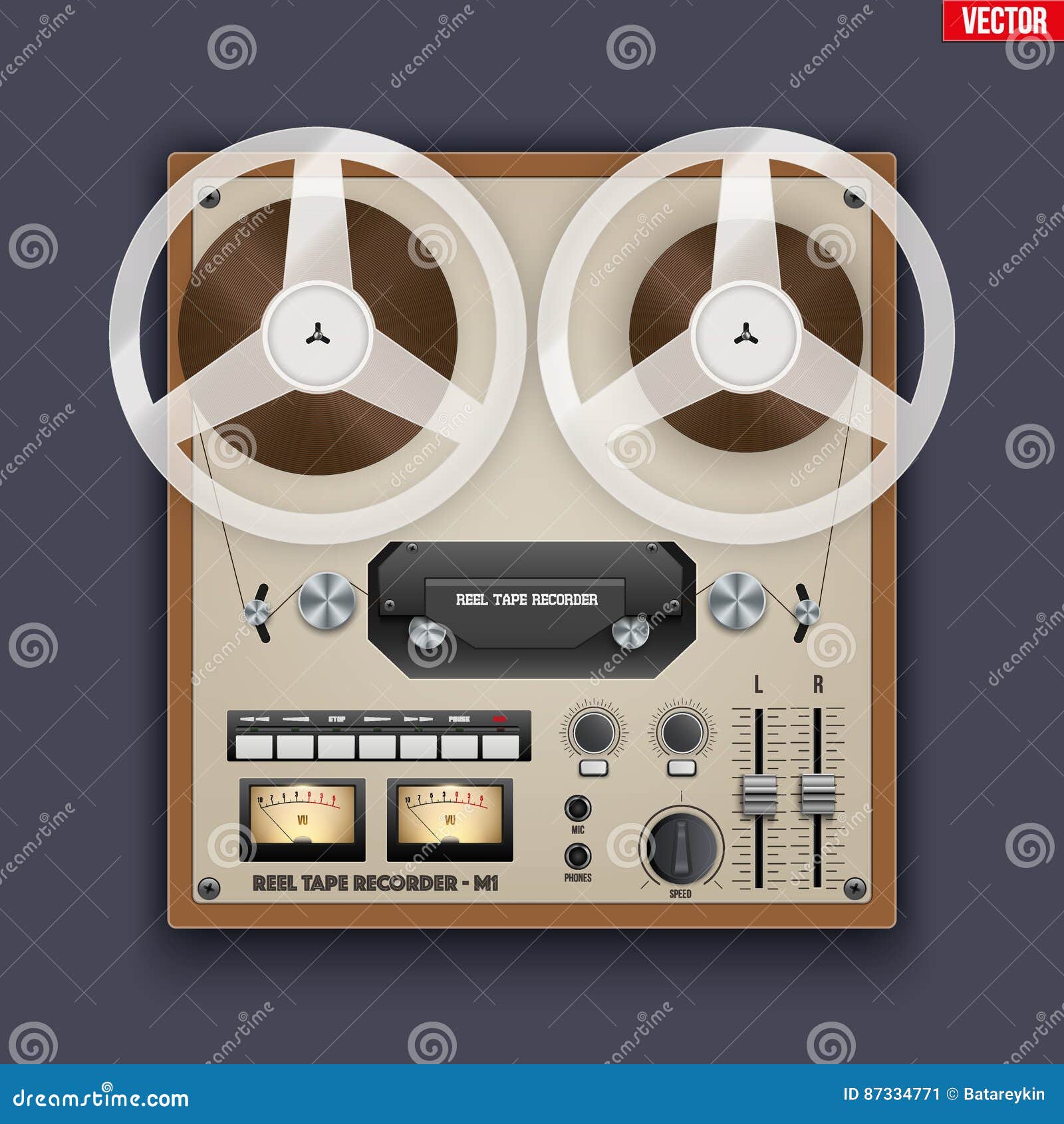 Vintage Analog Reel Tape Recorder. Stock Vector - Illustration of