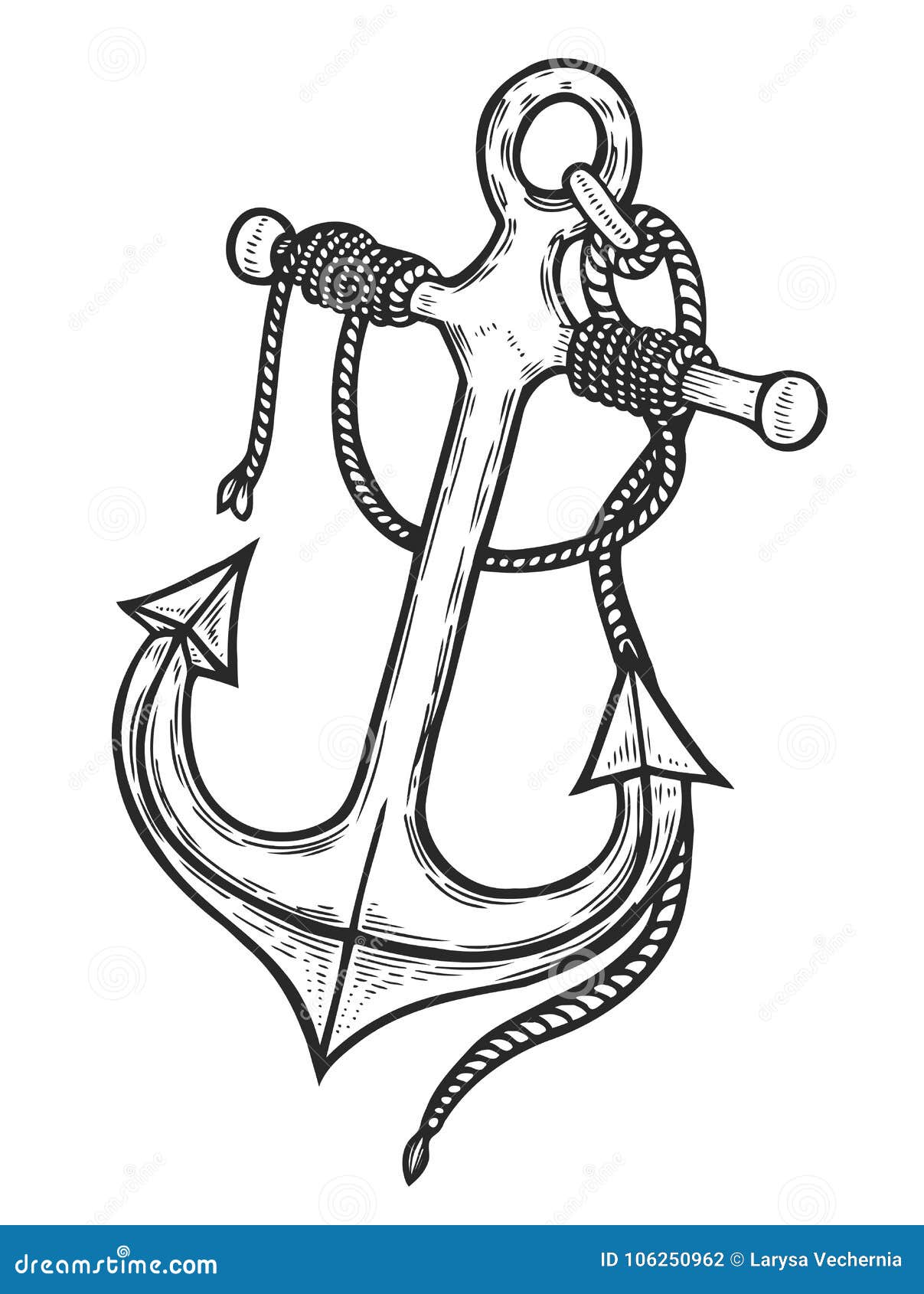 Vintage Anchor With Rope Cartoon Vector | CartoonDealer.com #106318647