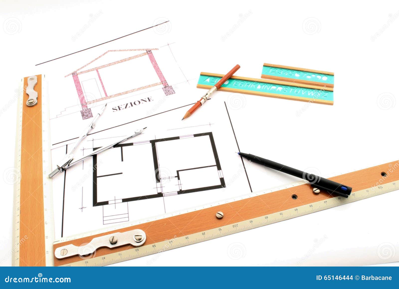 Vintage architecture plans stock photo. Image of sketch 65146444