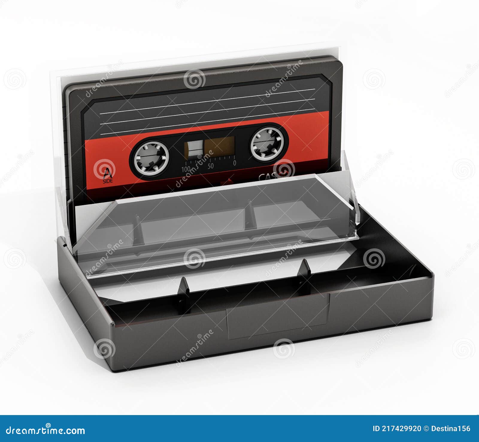 Vintage Audio Cassette and Cassette Case Isolated on White Background