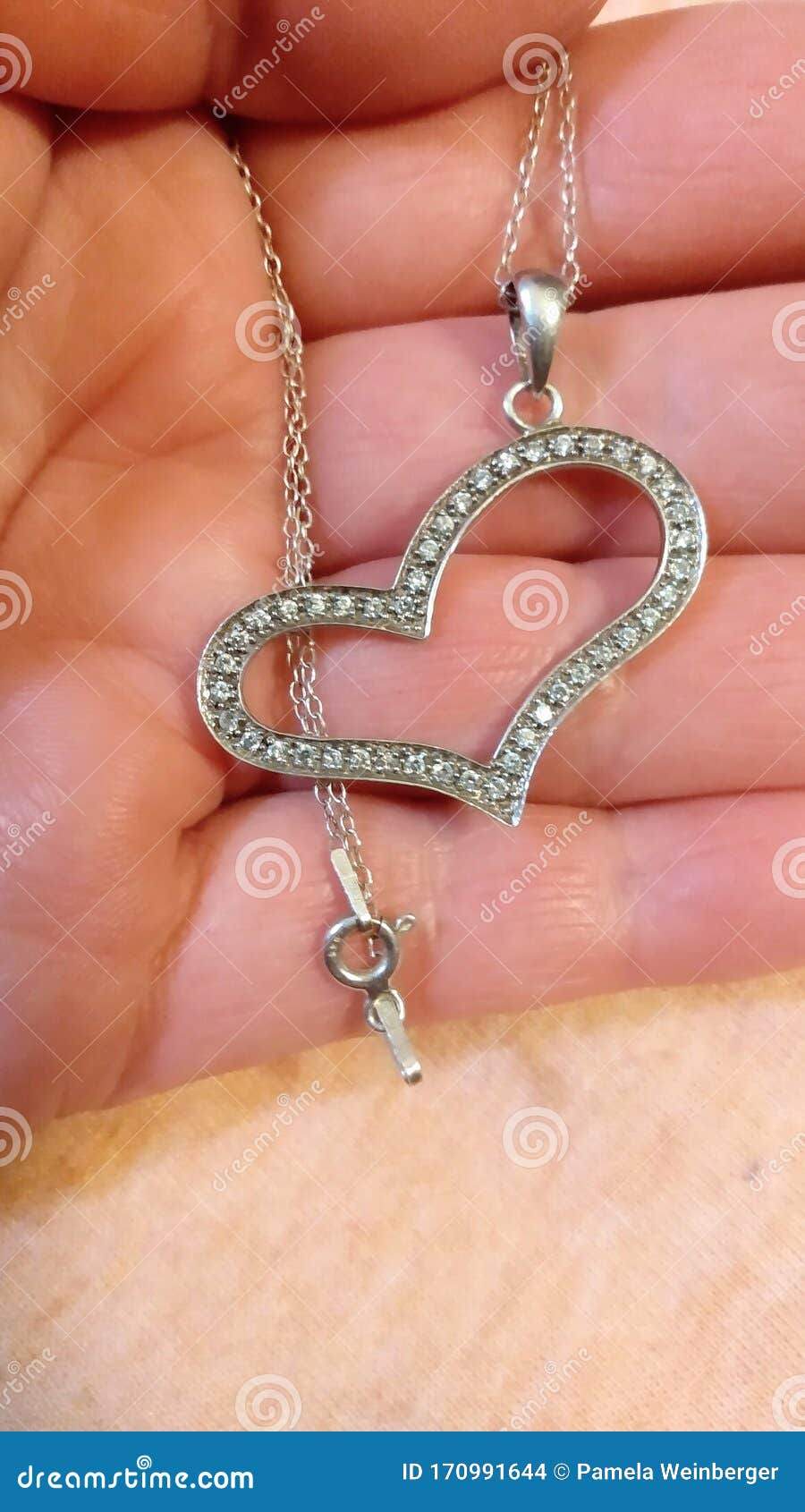 Vintage Authentic Diamonds Set in Sterling Silver Heart Necklace Stock