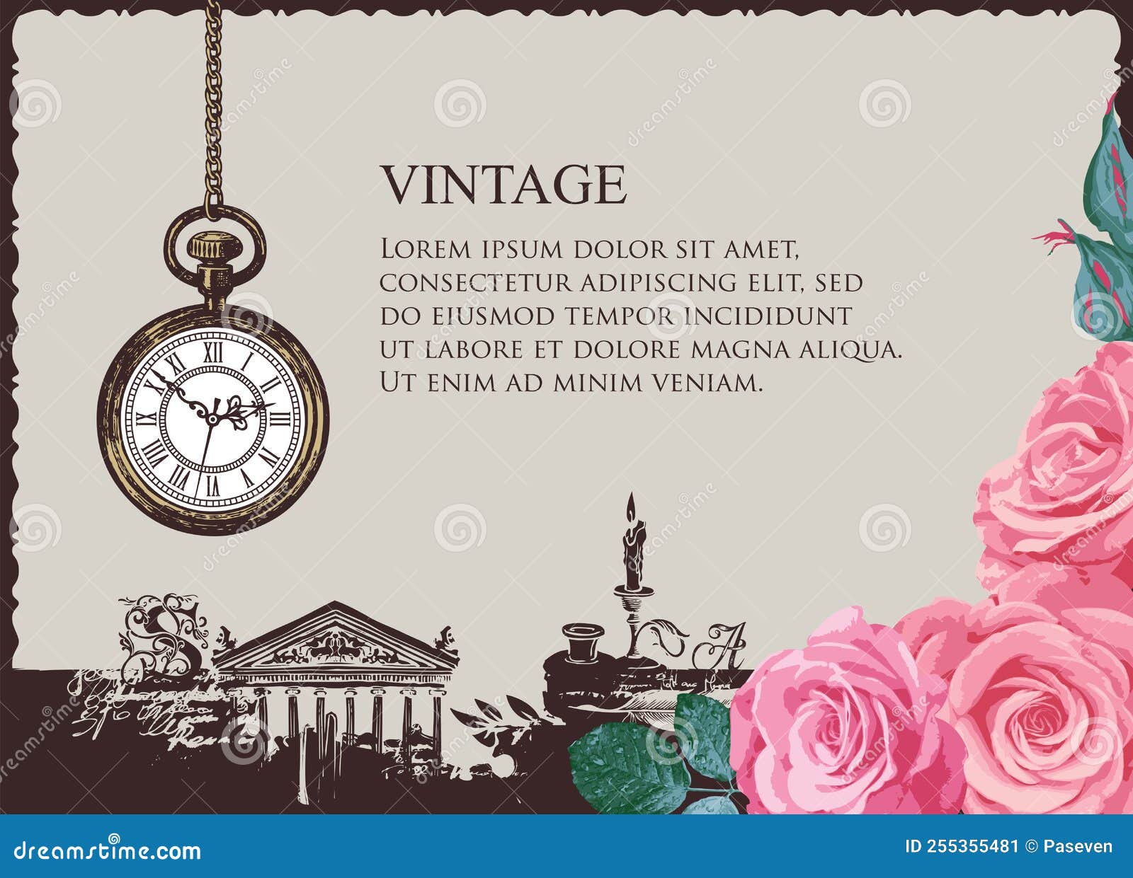 Vintage Background with Pocket Watch and Roses Stock Vector