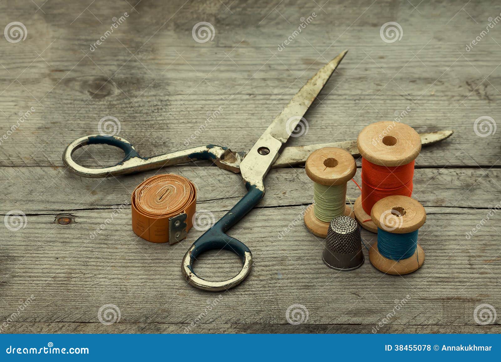 Vintage Background with Sewing Tools. Stock Photo Image of vintage
