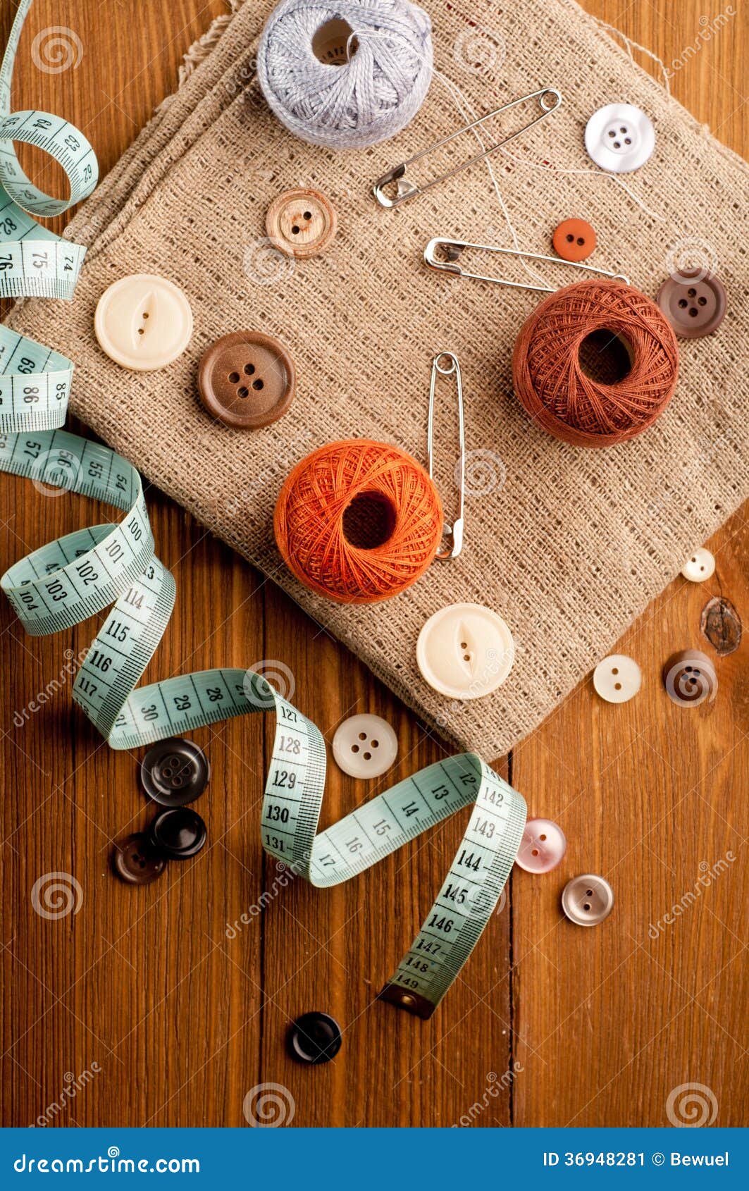 Vintage Background with Sewing Tools Stock Image - Image of table, seam ...