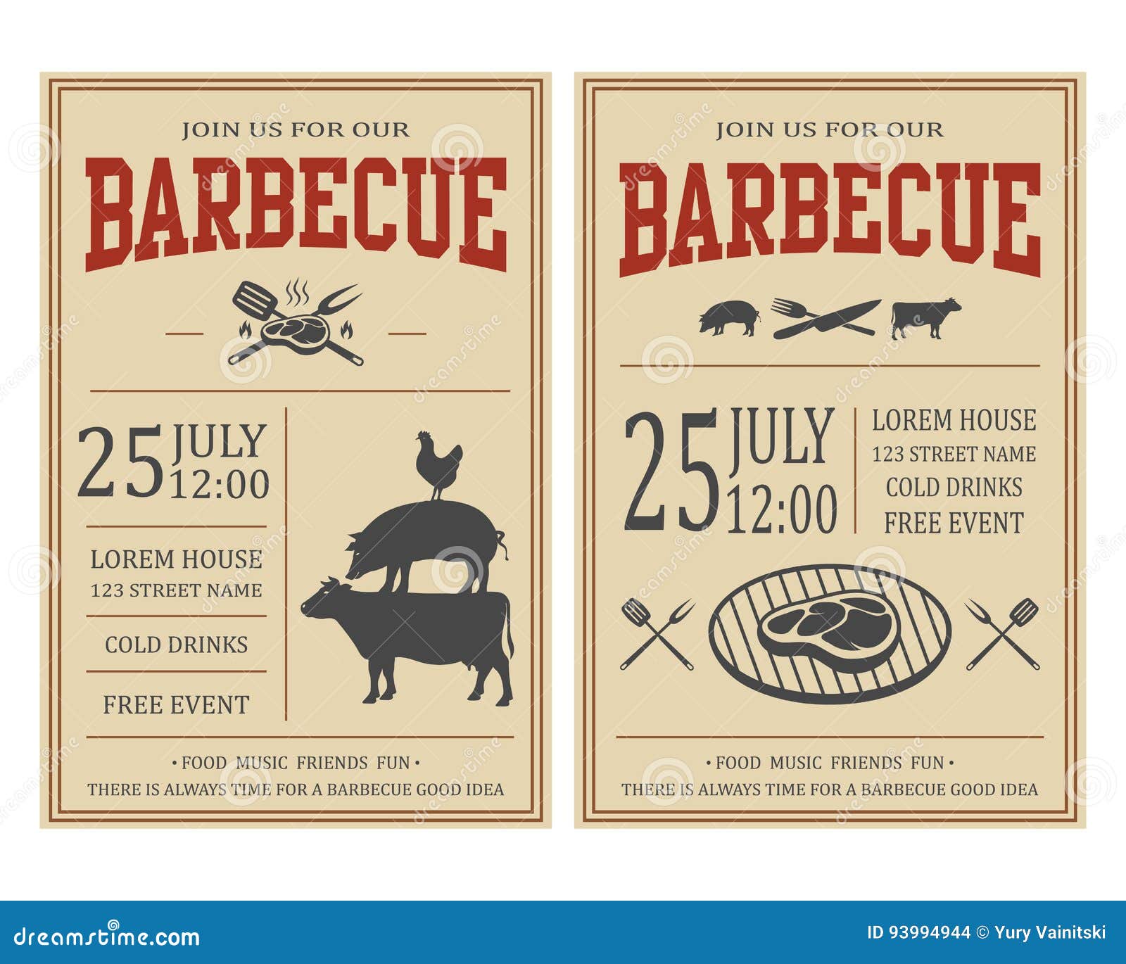 Vintage Barbecue Party Invitation. BBQ, Food Flyer Template. Stock In Bbq Fundraiser Flyer Template