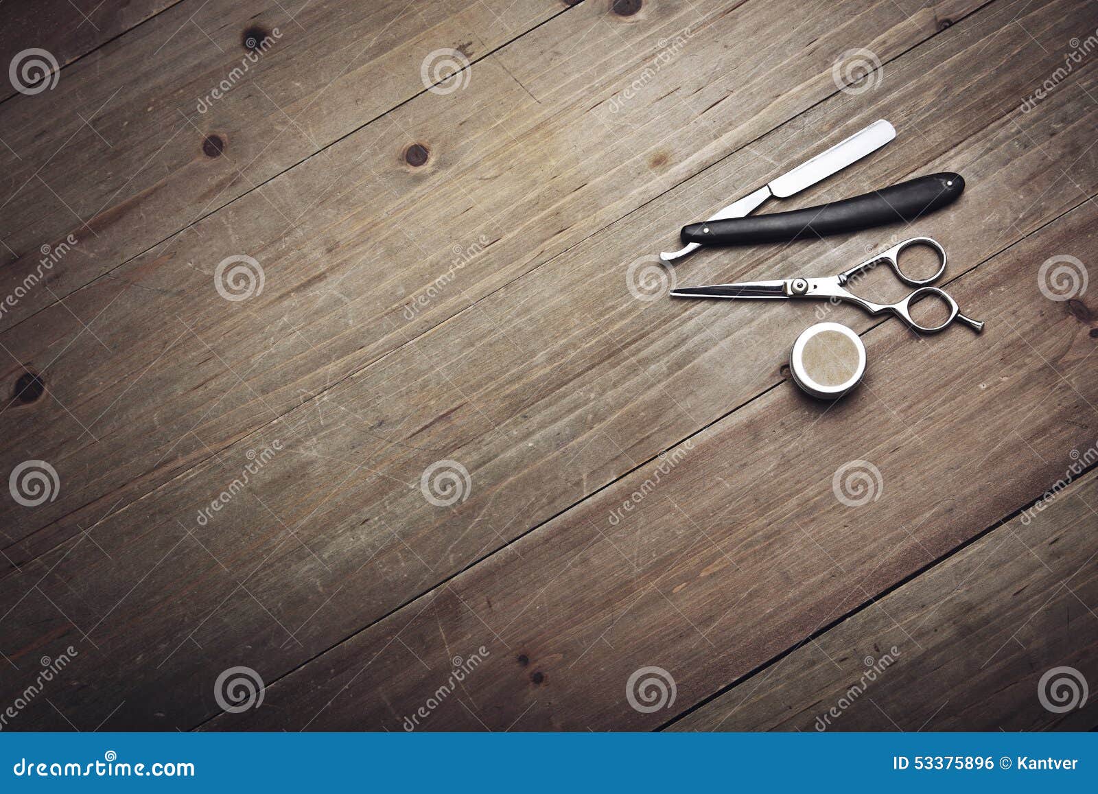 Vintage Barber Equipment On Wood Background Stock Photo 