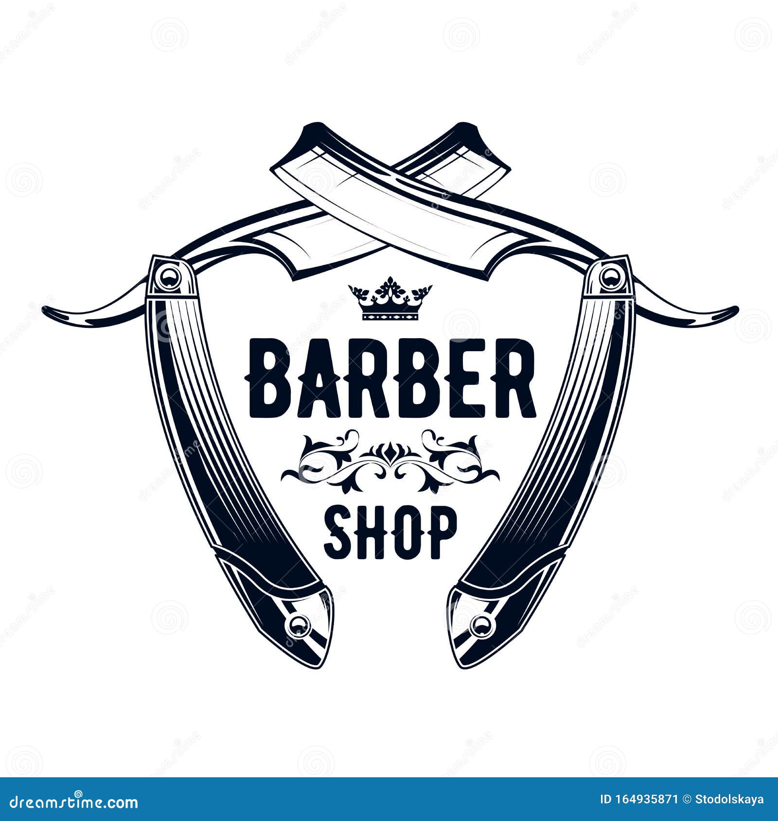 vintage barbershop emblem - straight razor, barber shop logo