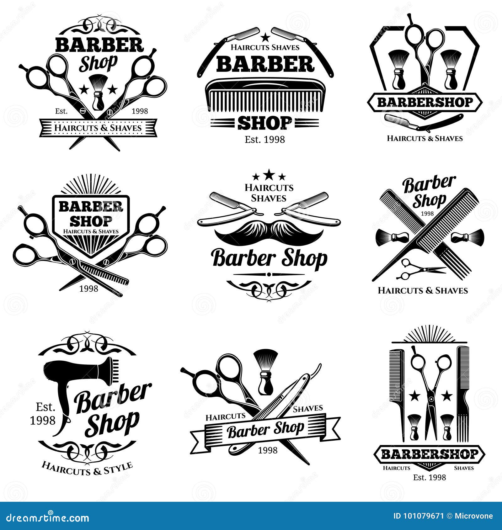 Vintage Barbershop Vector Emblems And Labels Barber