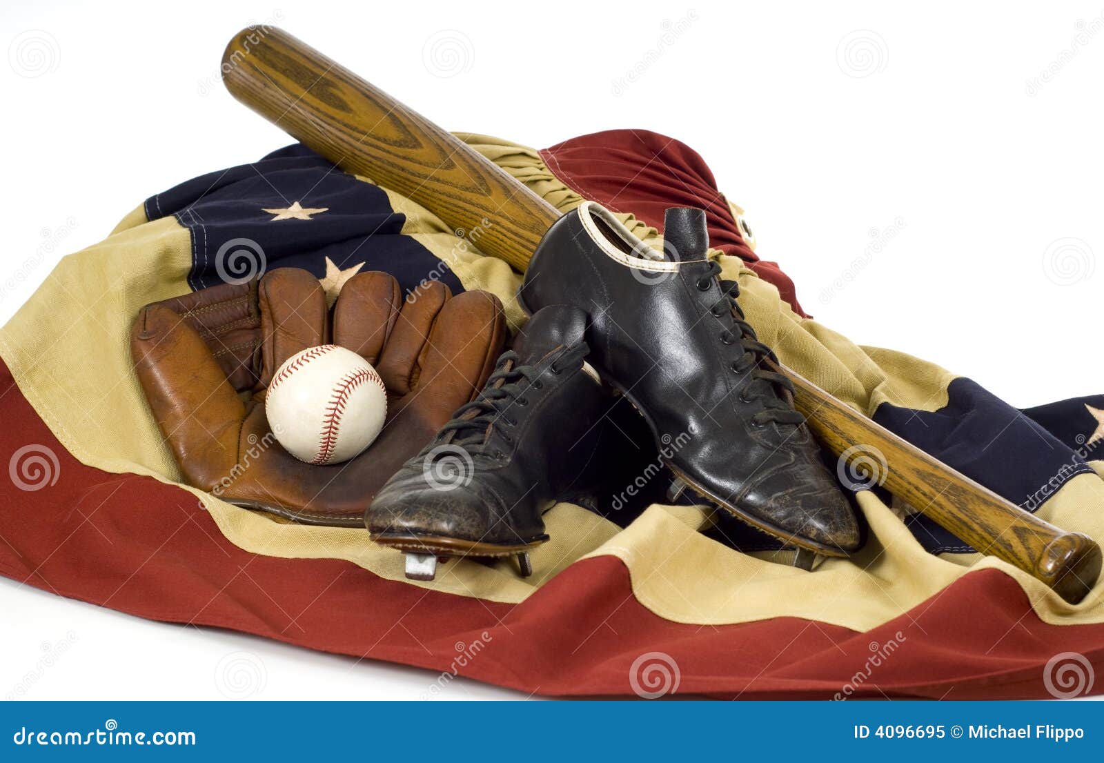 Vintage Baseball Gear stock image. Image of flag, cleats 4096695