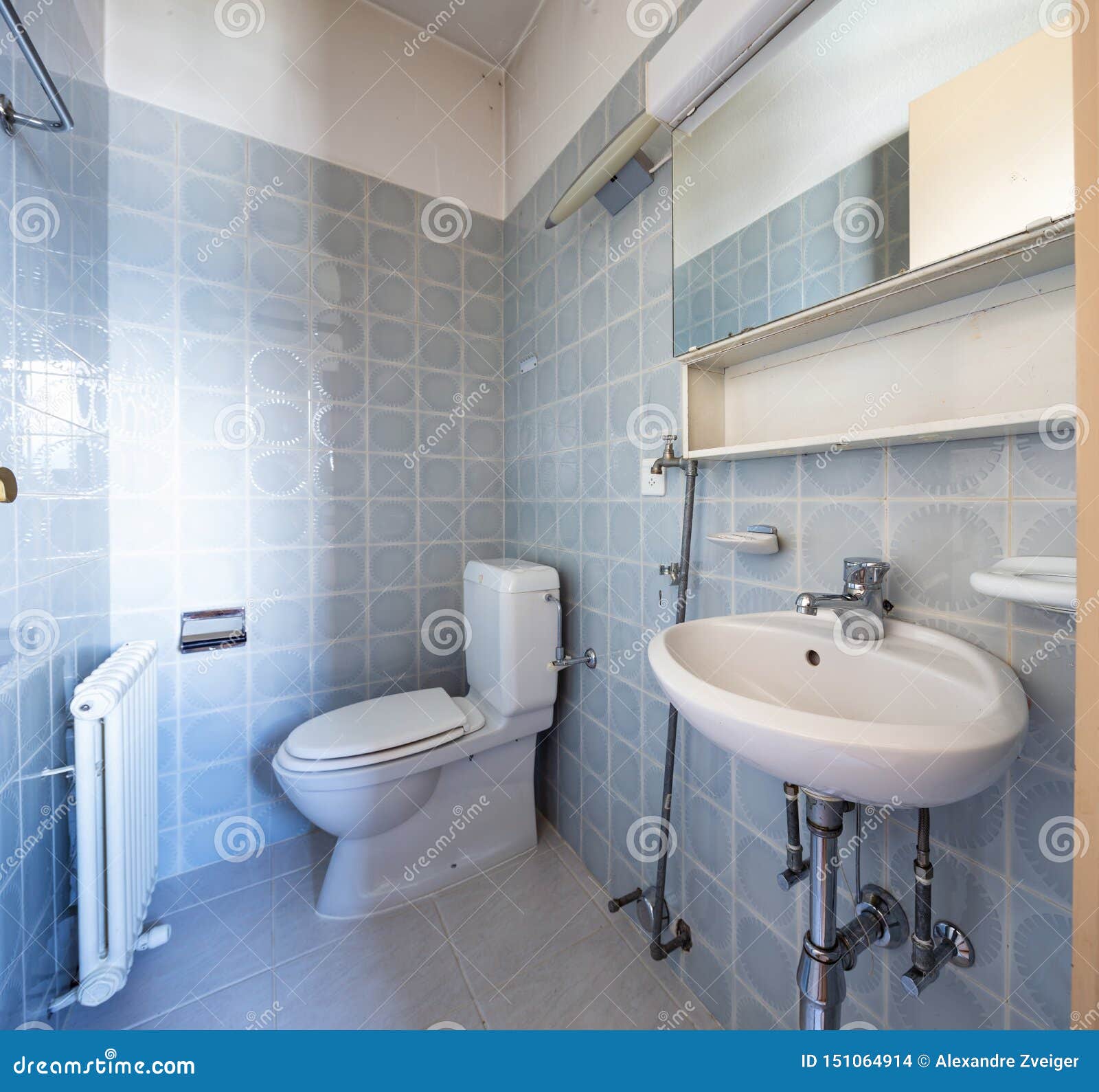 Vintage Bathroom with Blue Tiles Stock Photo - Image of inside, home ...