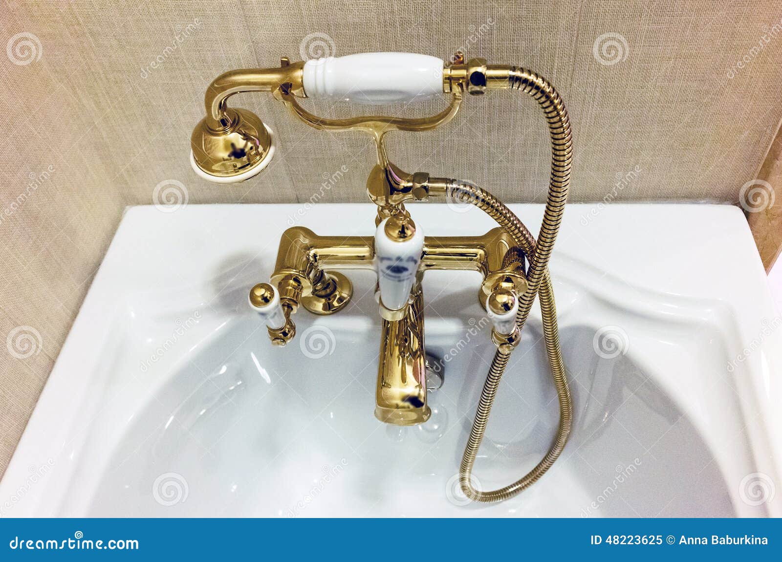 Vintage Bathtub Faucet And Ceramic Tiles RoyaltyFree Stock Photography