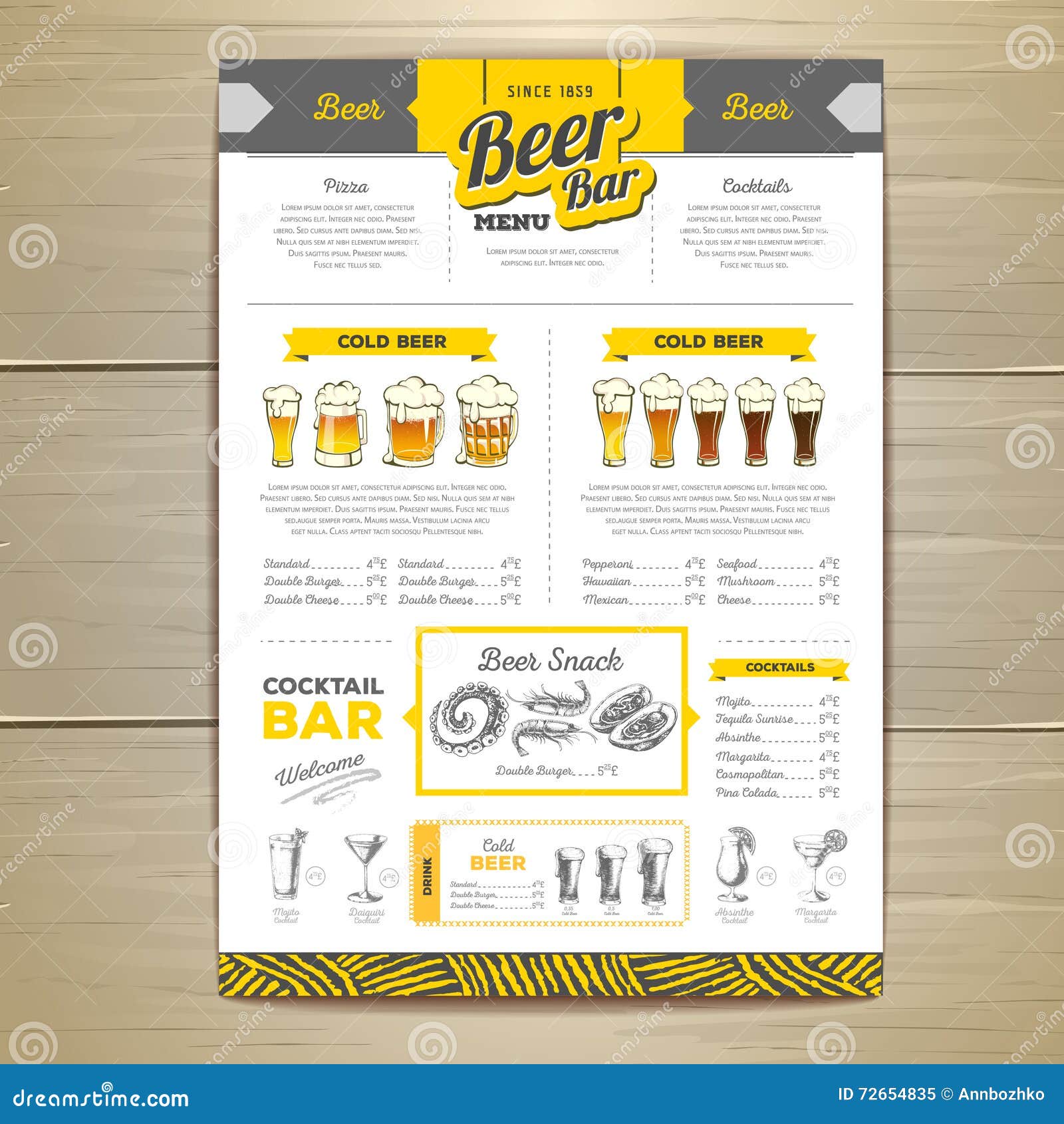 Vintage beer menu design. stock vector. Illustration of ribbon 72654835