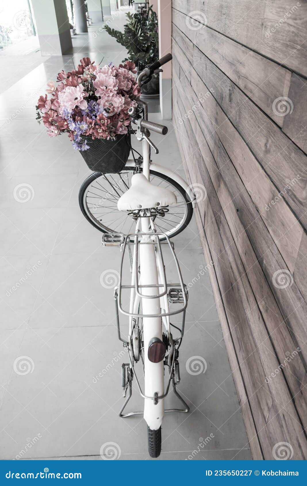 Vintage Bicycle with Flower in Basket Stock Image Image of transport