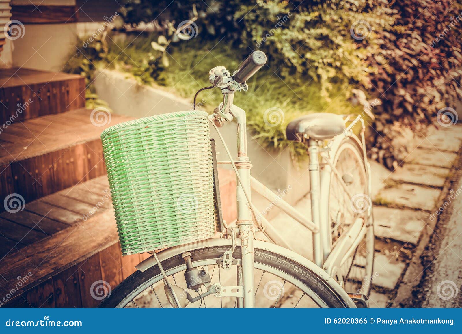 Vintage Bicycle with Green Basket. Stock Photo Image of bike, basket
