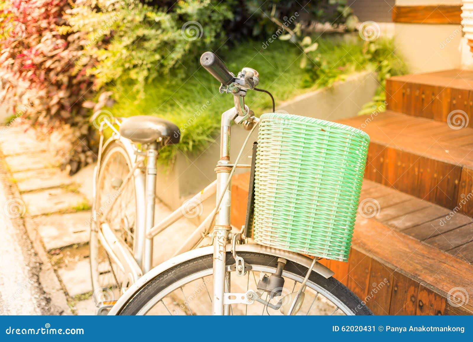 Vintage Bicycle with Green Basket. Stock Image Image of antique