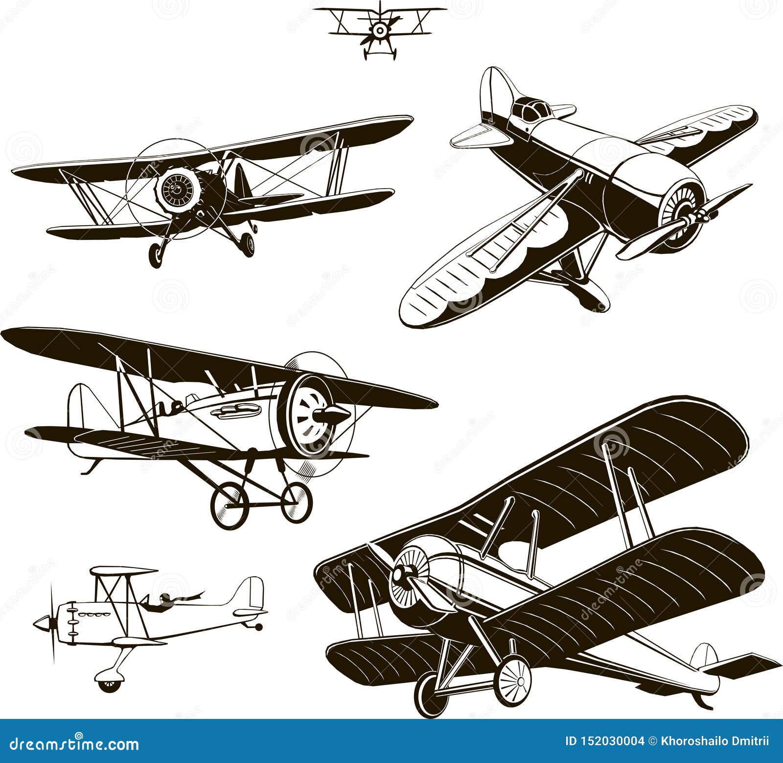 Vintage Biplanes Set Vector Black Old, Logo, Emblem, Label Stock Vector ...