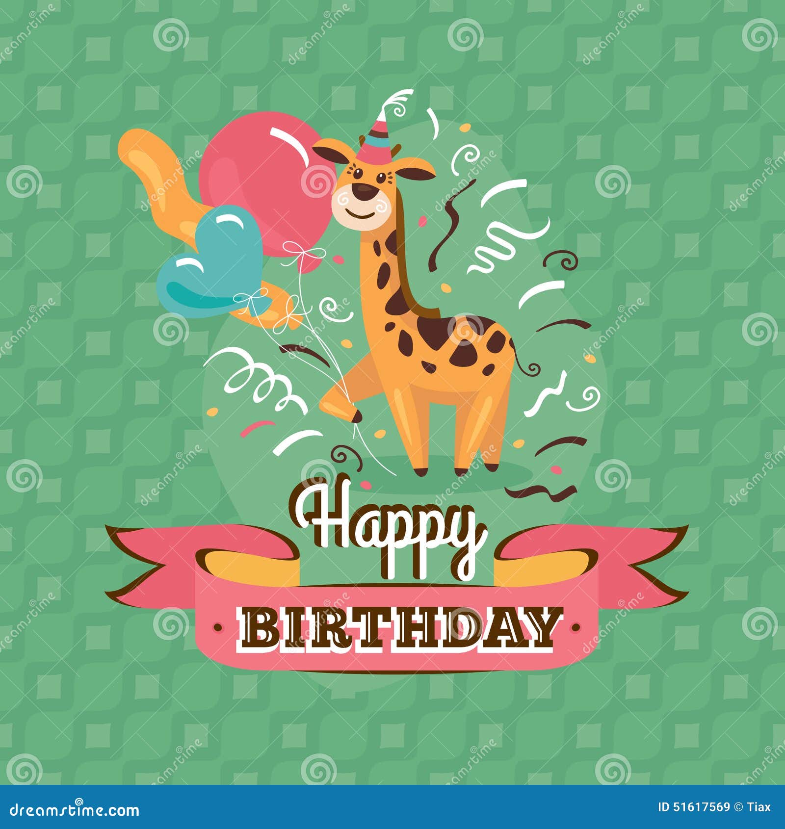 Vintage Birthday Greeting Card with Giraffe Stock Vector - Illustration ...